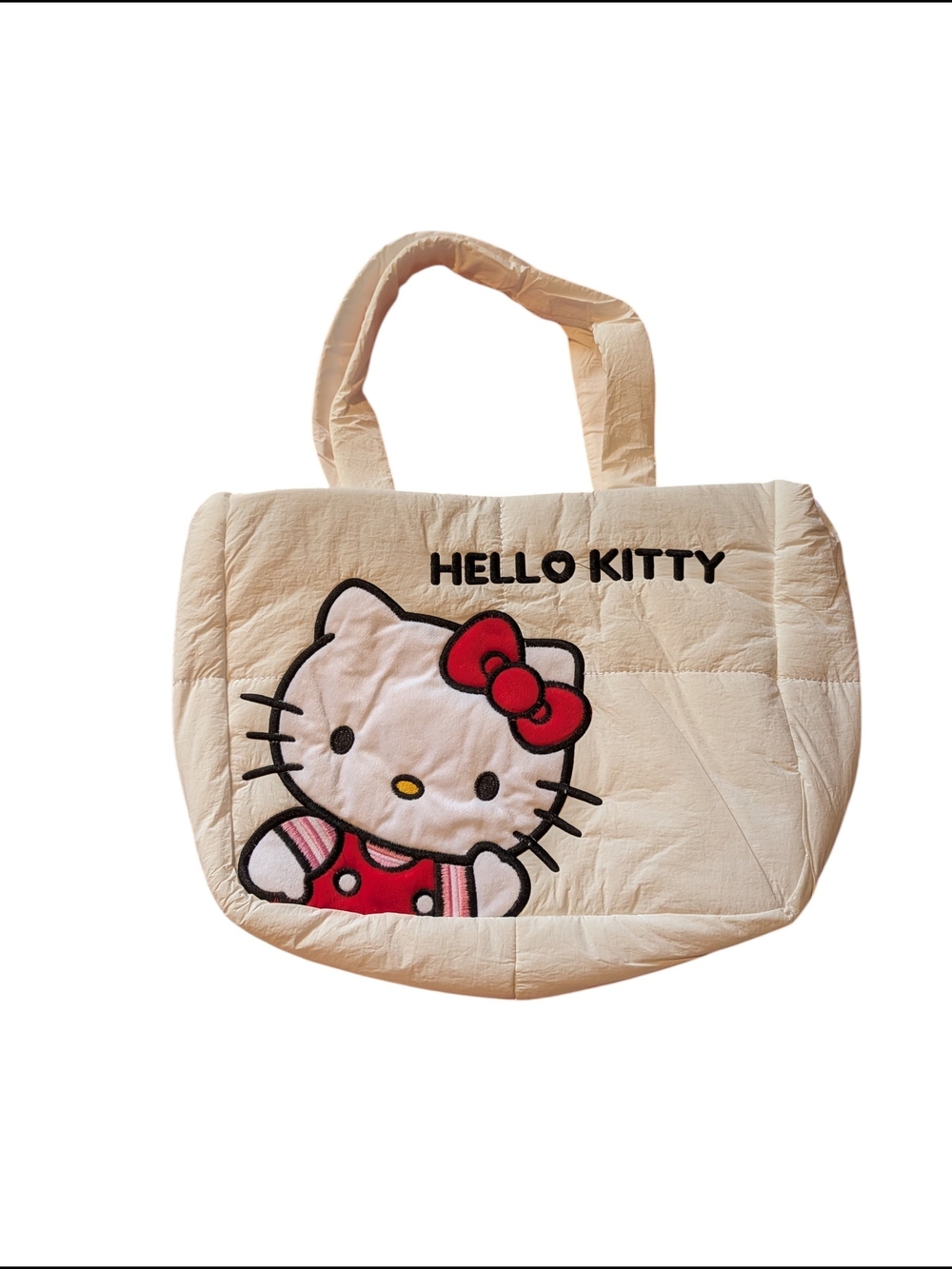 Hello Kitty Cream Quilted Tote with Red Bow Detail
